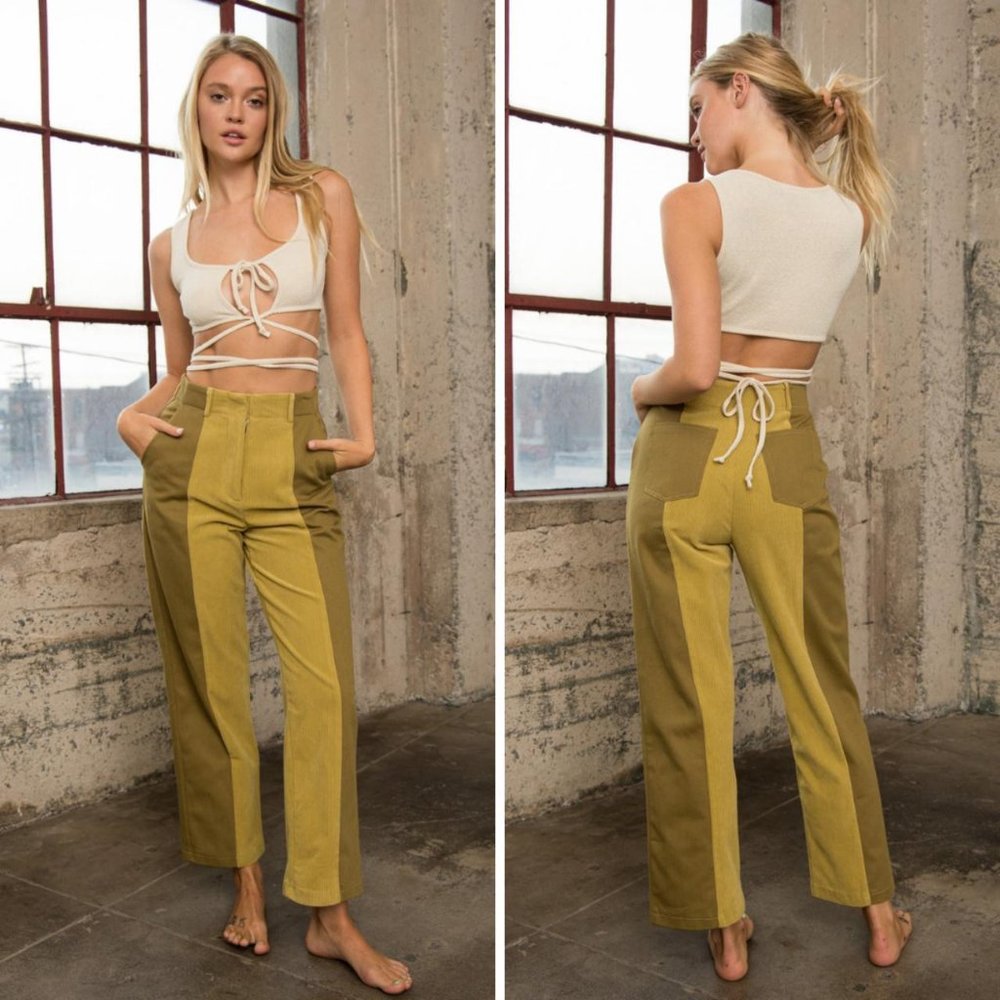 Two Tone Corduroy Twill Jeans - Avocado Lime